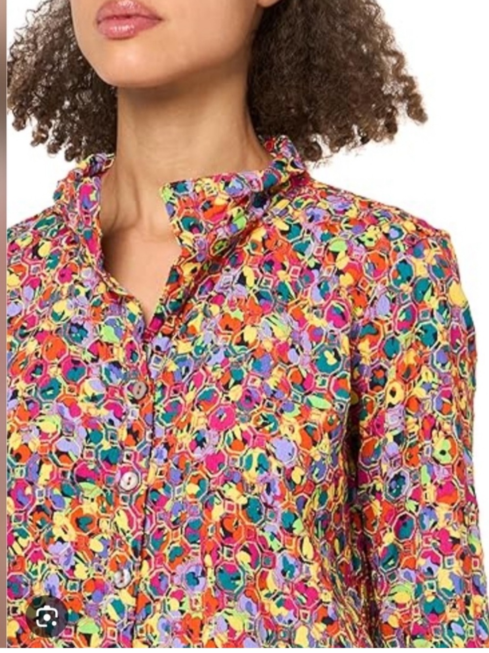 John Mark Embroidered Floral Button-Front Pink Multi Color Large